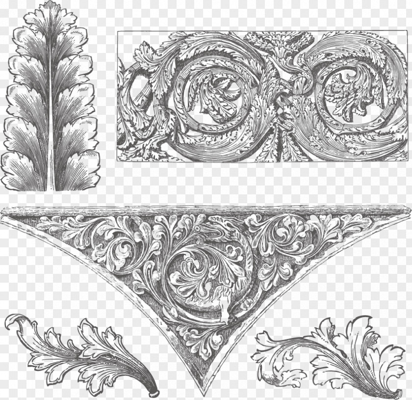 Vector Pencil Drawing Retro Decorative Elements Acanthus Ornament Euclidean Architecture Pattern PNG