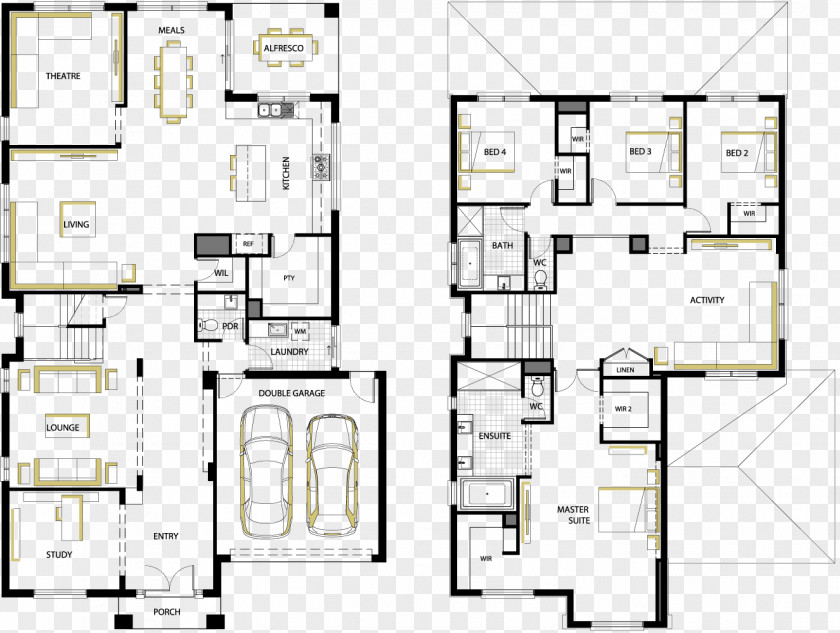 Double Storey Building Floor Plan House Architecture PNG