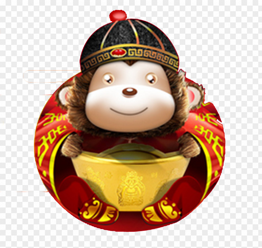 Monkey With Hat Holding A Gold Ingot Material Sycee PNG