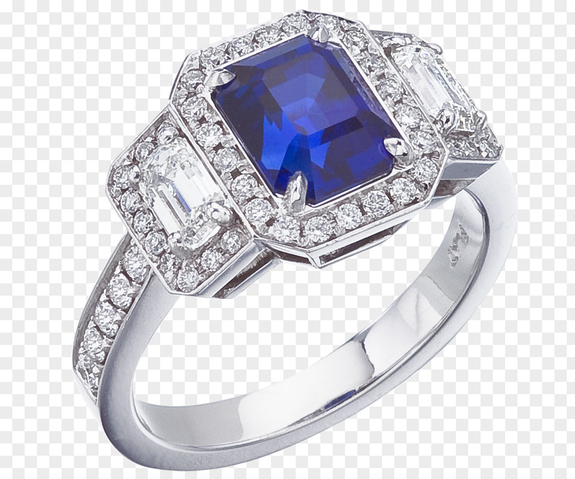 Sapphire Engagement Ring Diamond Cut PNG