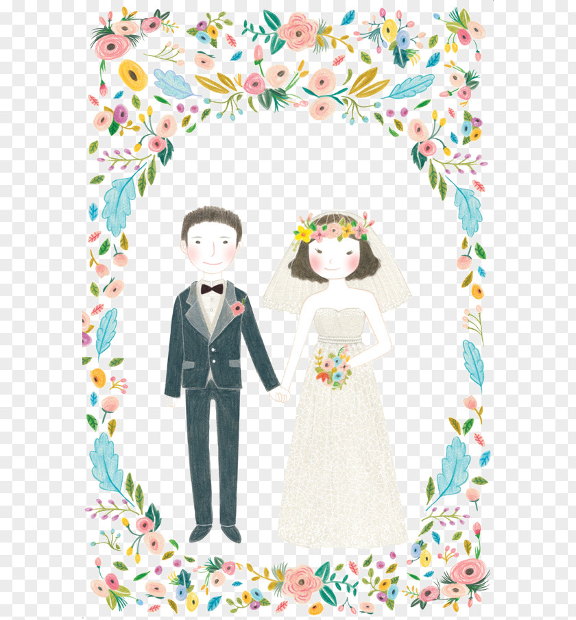 Wedding Couple Invitation Marriage Illustration PNG