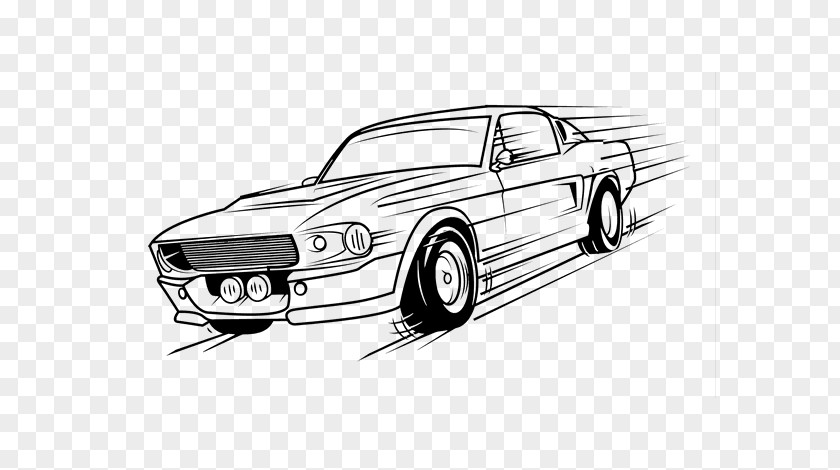 Retro-style Automobile Ford Mustang Car Coloring Book Drawing PNG
