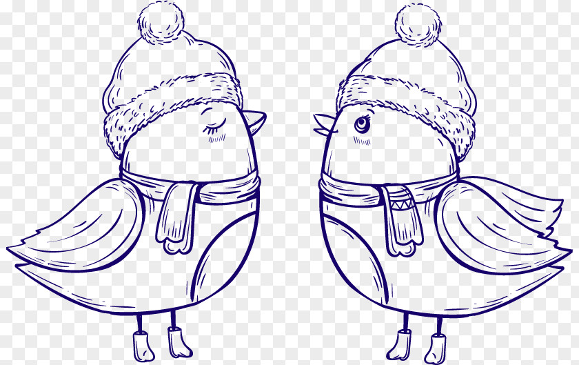 Vector Cute Winter Bird Christmas Couple Clip Art PNG