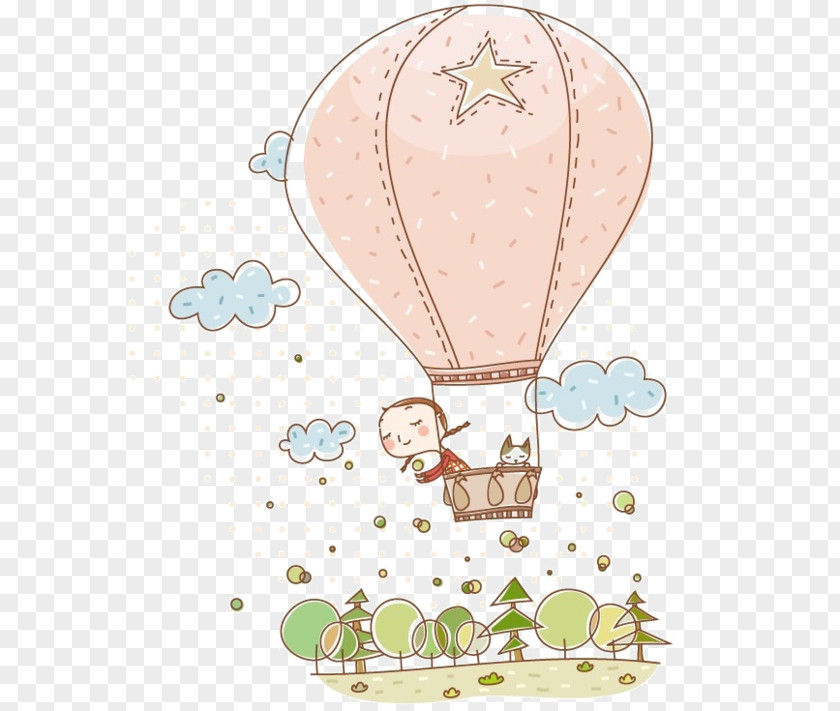 Cartoon Hot Air Balloon Child PNG