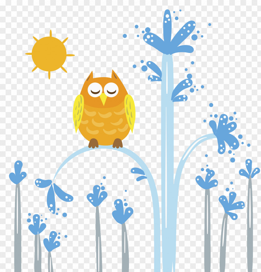 Owls On The Blue Water Column Owl Cartoon Illustration PNG