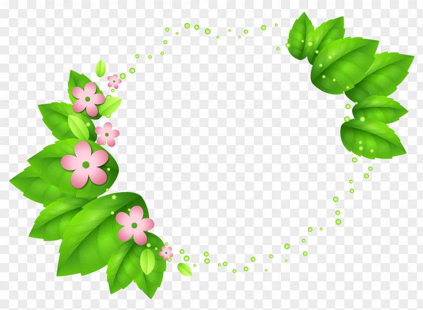 Green Spring Decor With Pink Flowers PNG