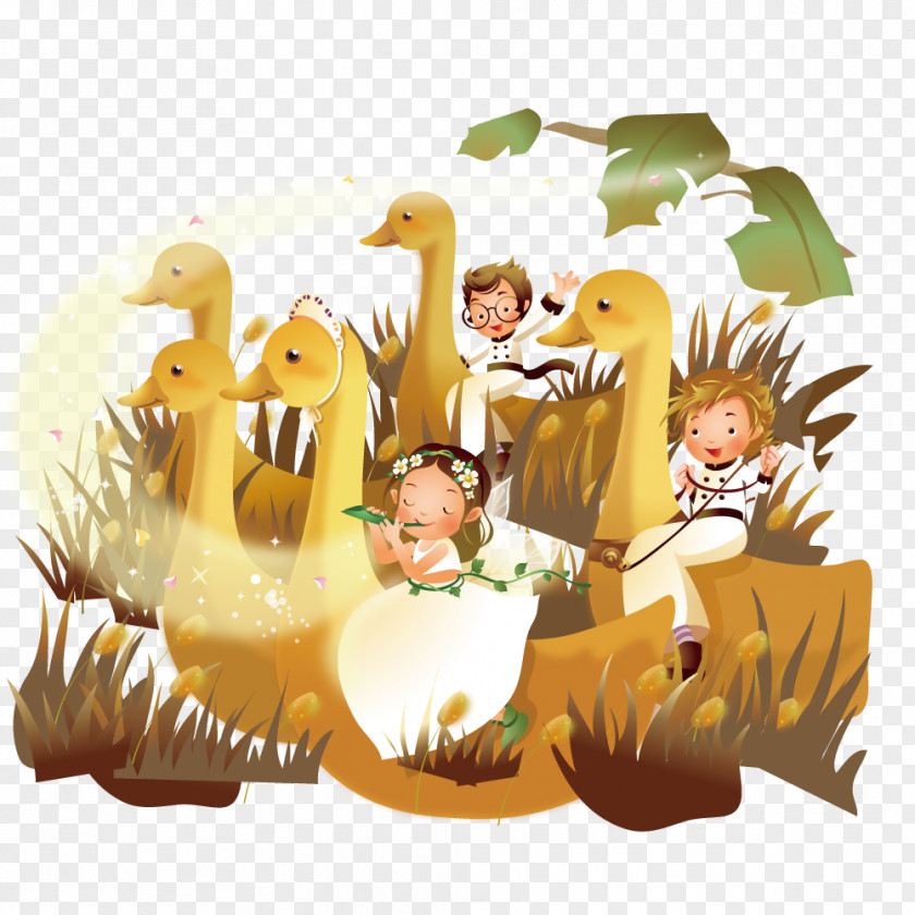 Children Riding Ostrich Child Illustration PNG