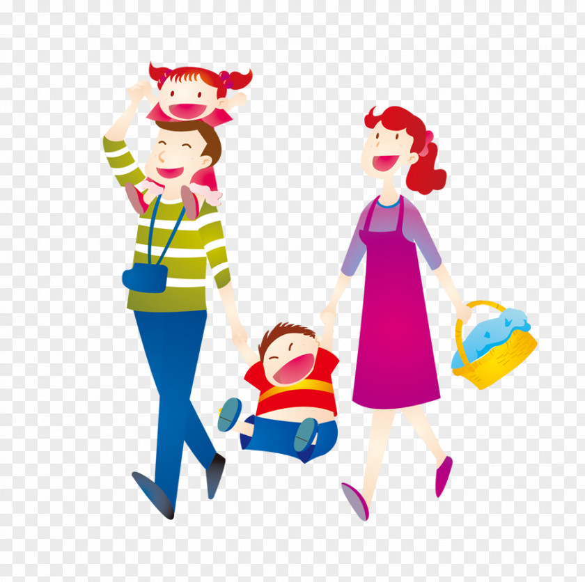 Happy Family Of Four Cartoon PNG