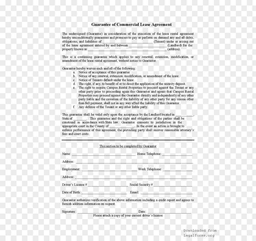 Bank Personal Guarantee Form Contract Surety PNG