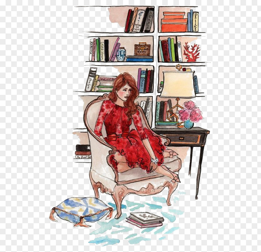 Women In The Study Fashion Sketchbook Illustration Drawing PNG