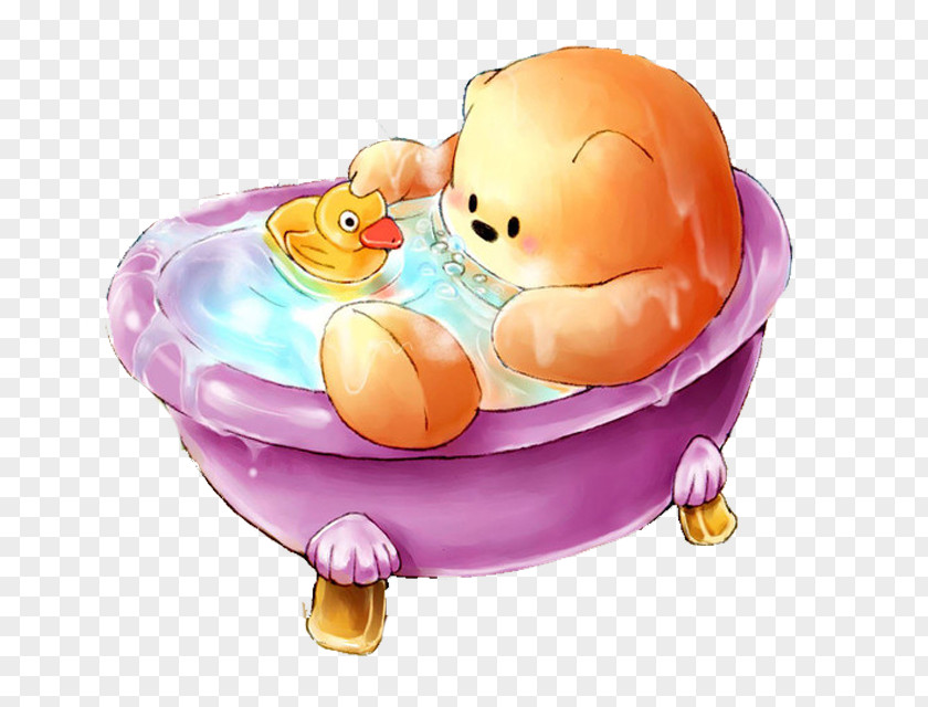 Bathing Bear Cartoon Creative Wallpaper PNG