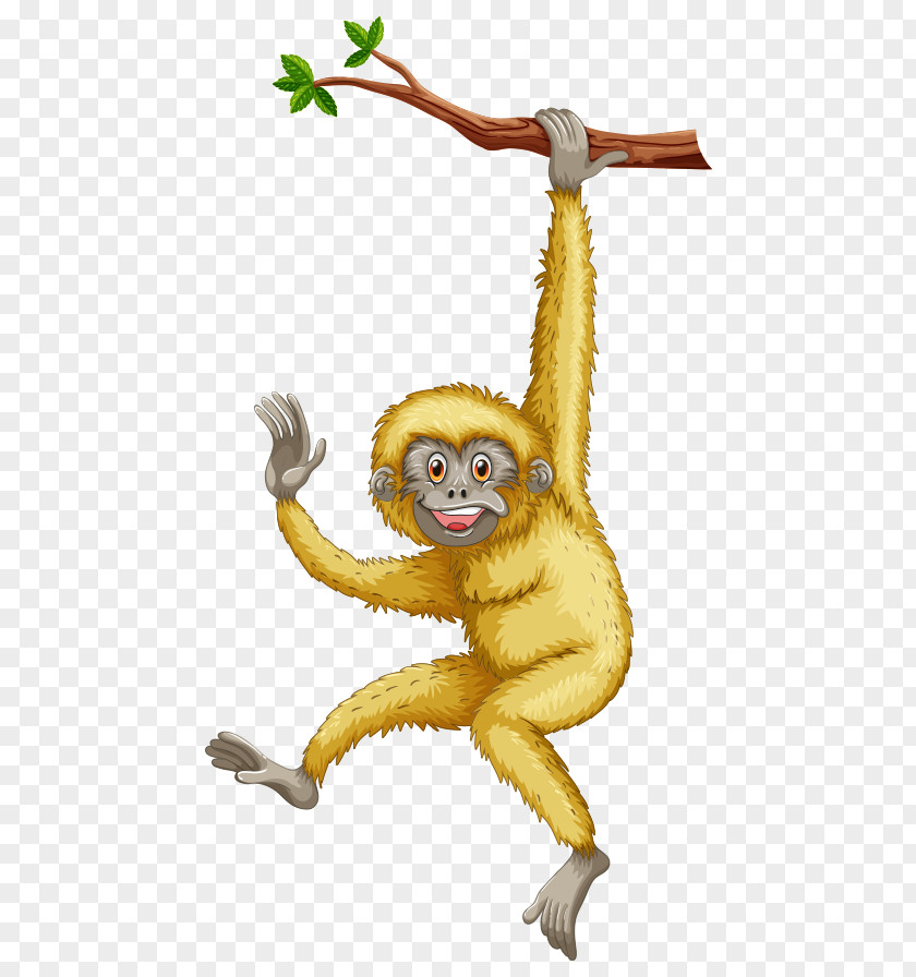 Hand-painted Cartoon Monkey Tree Branch Primate Gibbon PNG