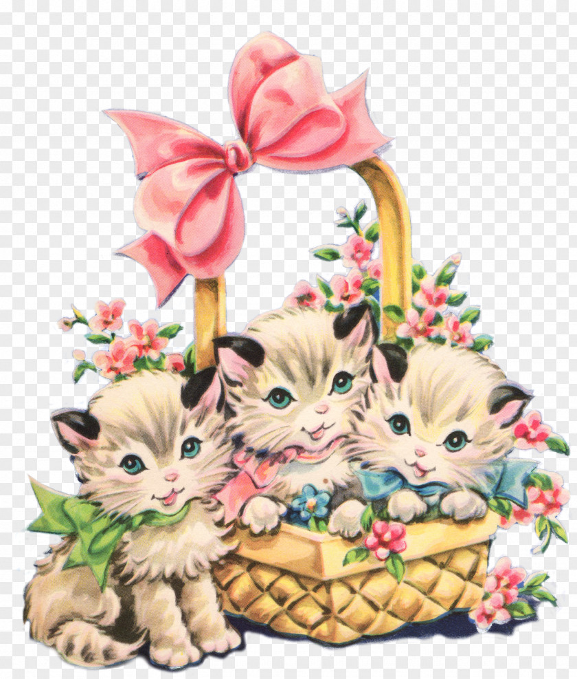 Vintage Floral Happy Womens Day Kitten Cat Clip Art PNG