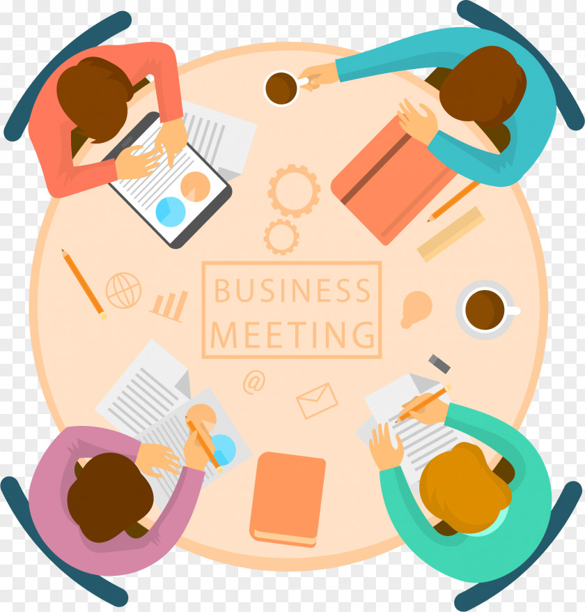 Four Round Table Business Meeting Clip Art PNG