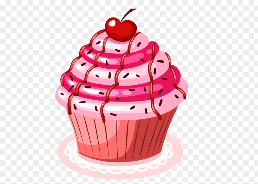 Cartoon Hand Painted Pink Cherry Paper Cup Cake Cupcake Bakery Birthday Chocolate Muffin PNG