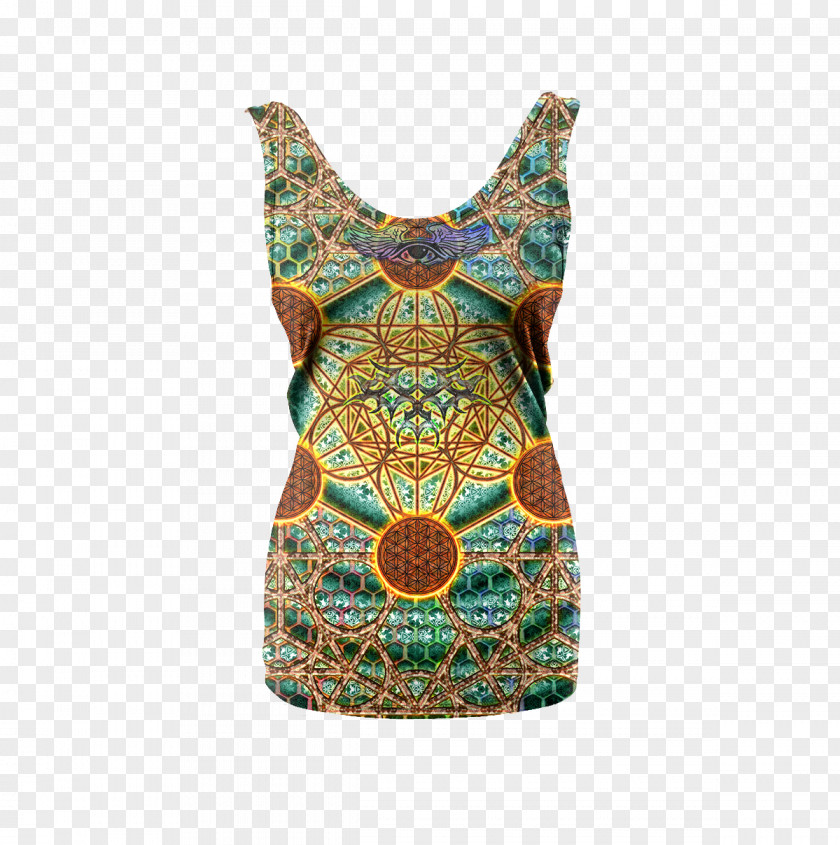 Sacred Geometry Neck Turquoise Dress PNG