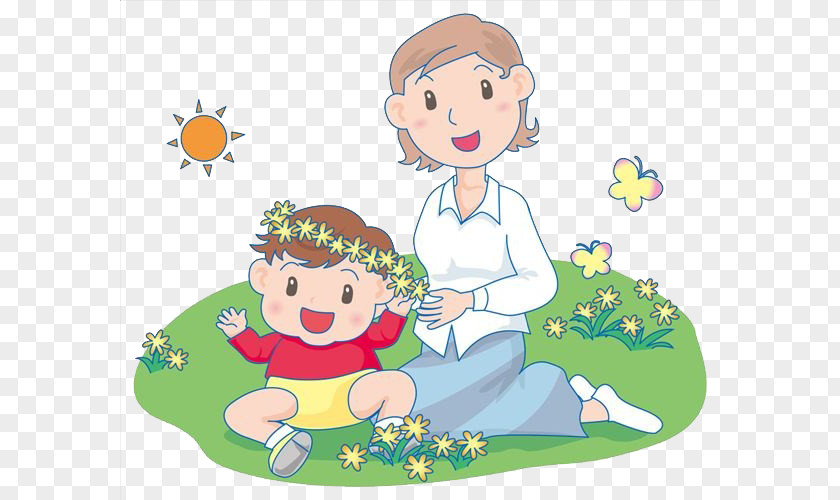 Mother And Baby Sitting On The Lawn Mother's Day Clip Art PNG