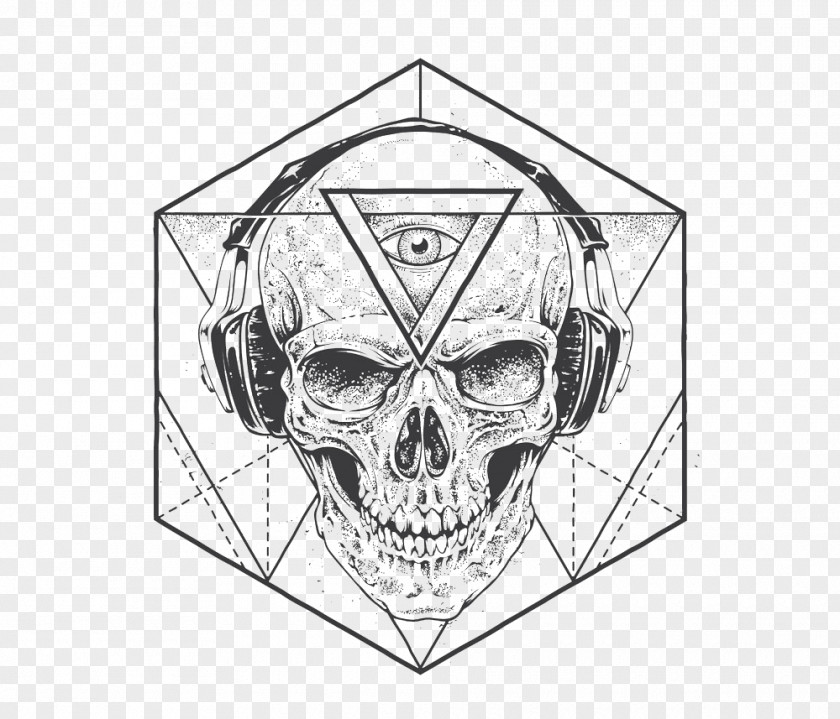 Wearing Headphones Skull Pattern Human Symbolism Geometry Illustration PNG