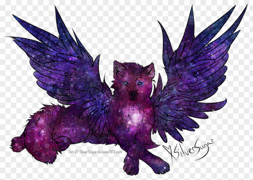 Cat Gray Wolf Winged Drawing PNG
