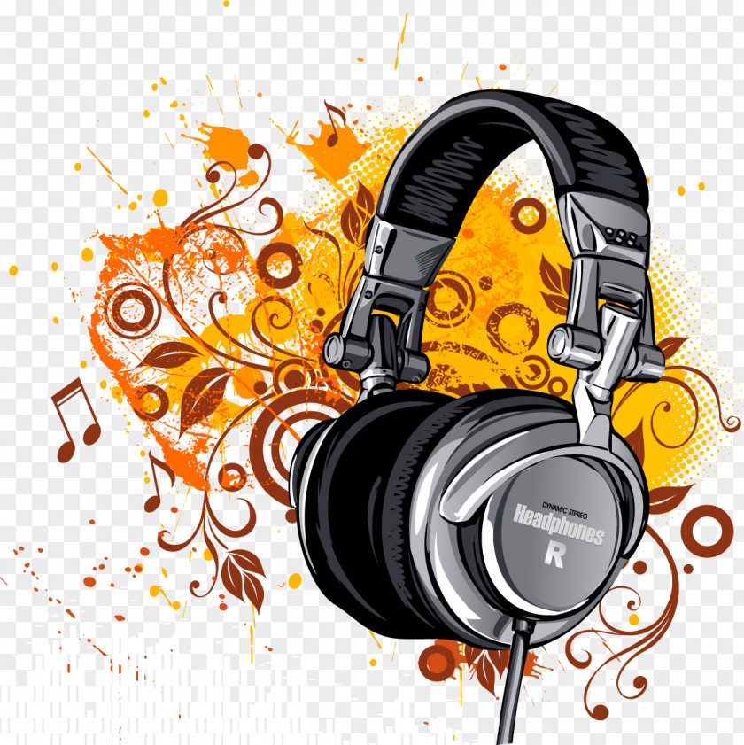 Headphones Yellow Splash Effects Vector Laptop High-definition Television Display Resolution Wallpaper PNG