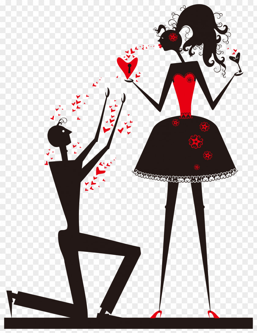 Love Silhouette Vector Romance Marriage Proposal Art PNG