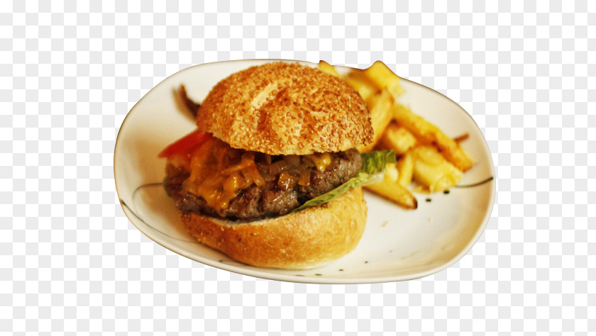 Beef Burger With Fries Hamburger Cheeseburger French Fast Food Gourmet PNG