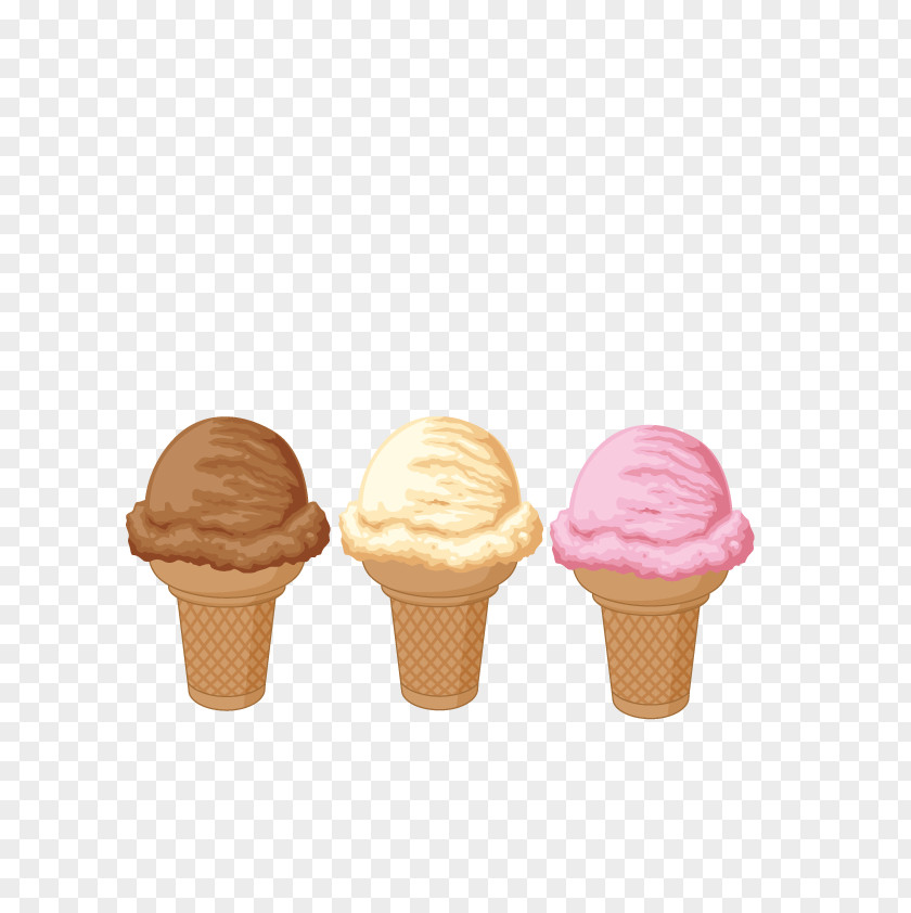 Vector Three Cones Ice Cream Cone Gelato Sweetness PNG