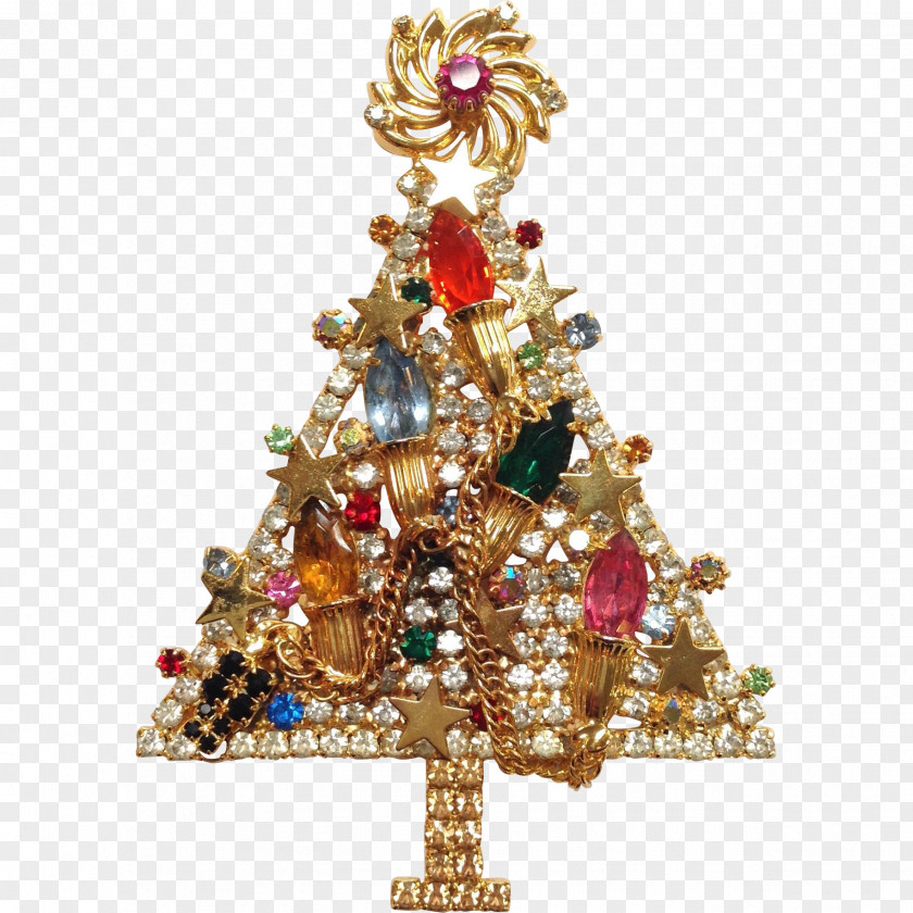 Golden Neon Christmas Tree Brooch Jewellery Imitation Gemstones & Rhinestones Pin PNG