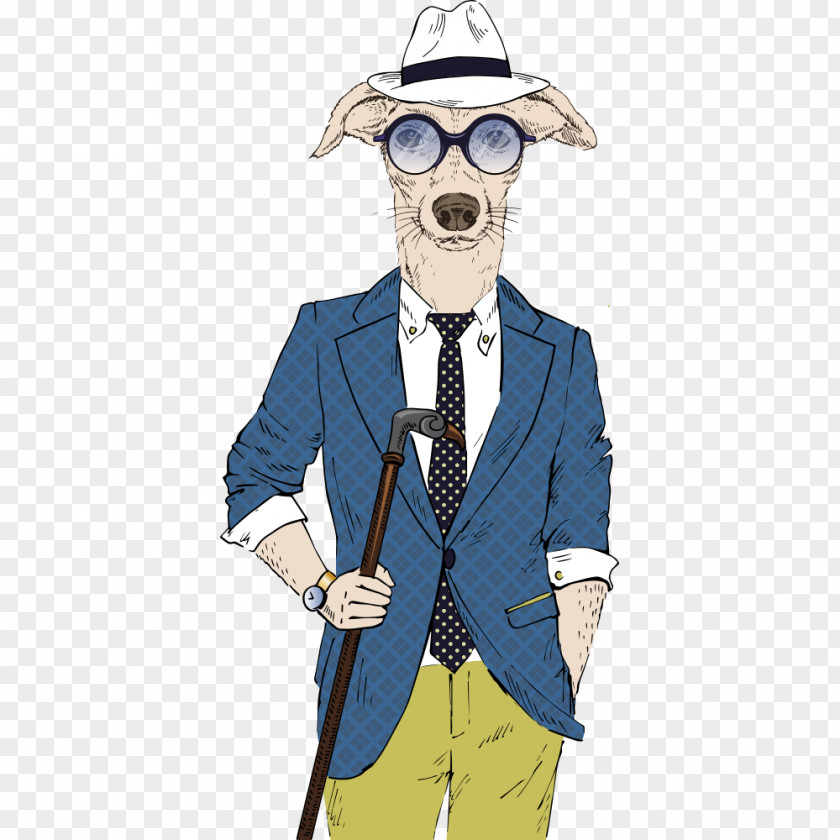 Puppy Gentleman Suit Dog Hipster Illustration PNG