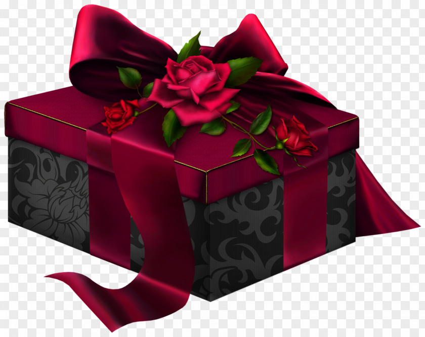 Red And Black 3D Present With Roses Clipart Box Gift Rosaceae Rectangle PNG