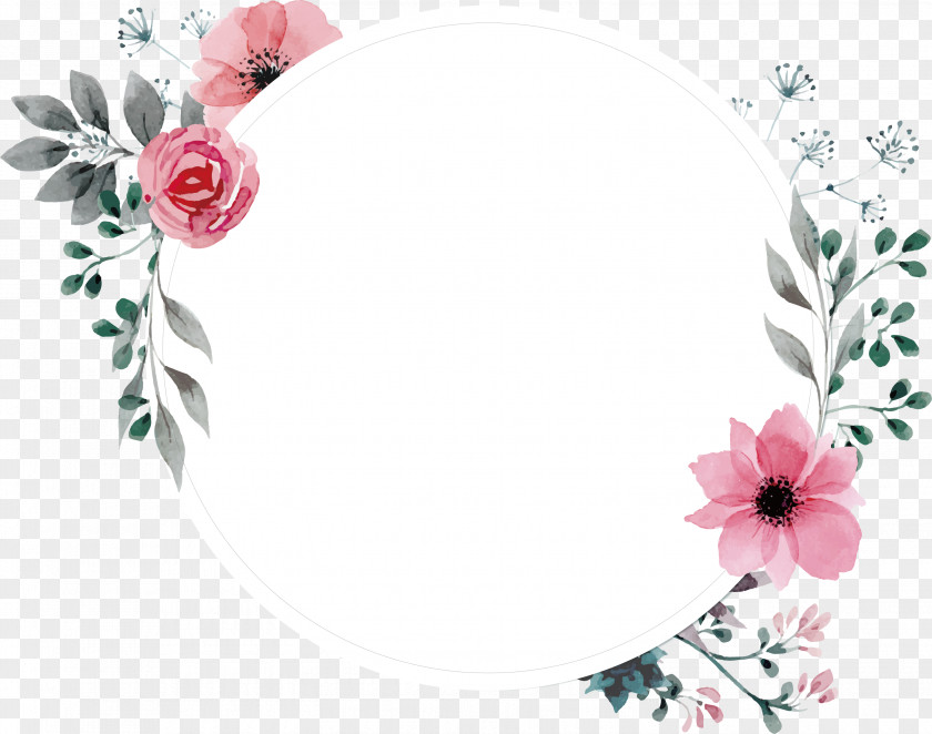 Hand Painted Watercolor Retro Rose Label Picture Frame Flower Wallpaper PNG