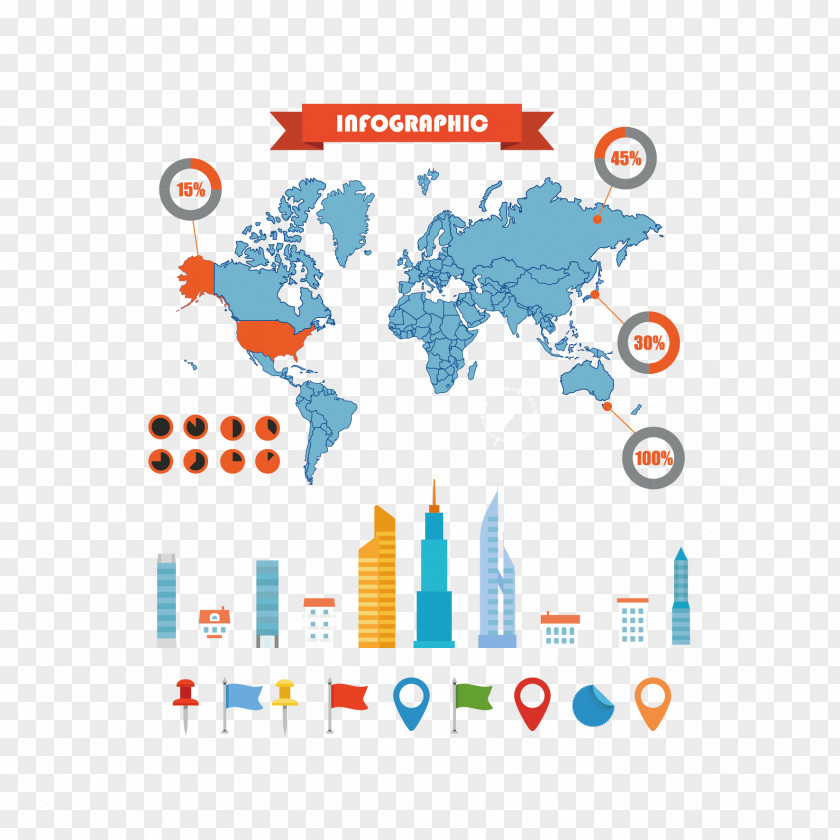 Vector Maps And Architecture World Map Infographic Chart PNG