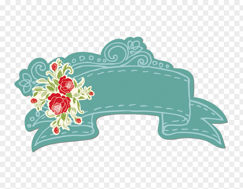 Vintage Flowers Ribbon Label Material Picture PNG