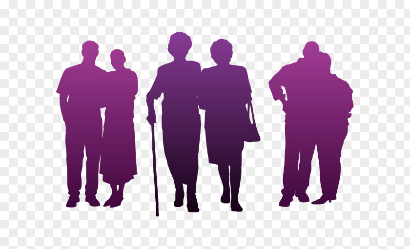 Dual Vector Silhouette Figures Old Age Walking Stick Clip Art PNG