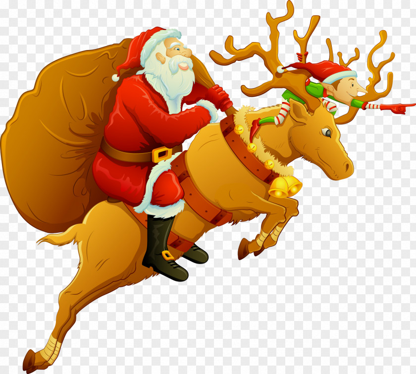 Santa Claus On Christmas Deer PNG