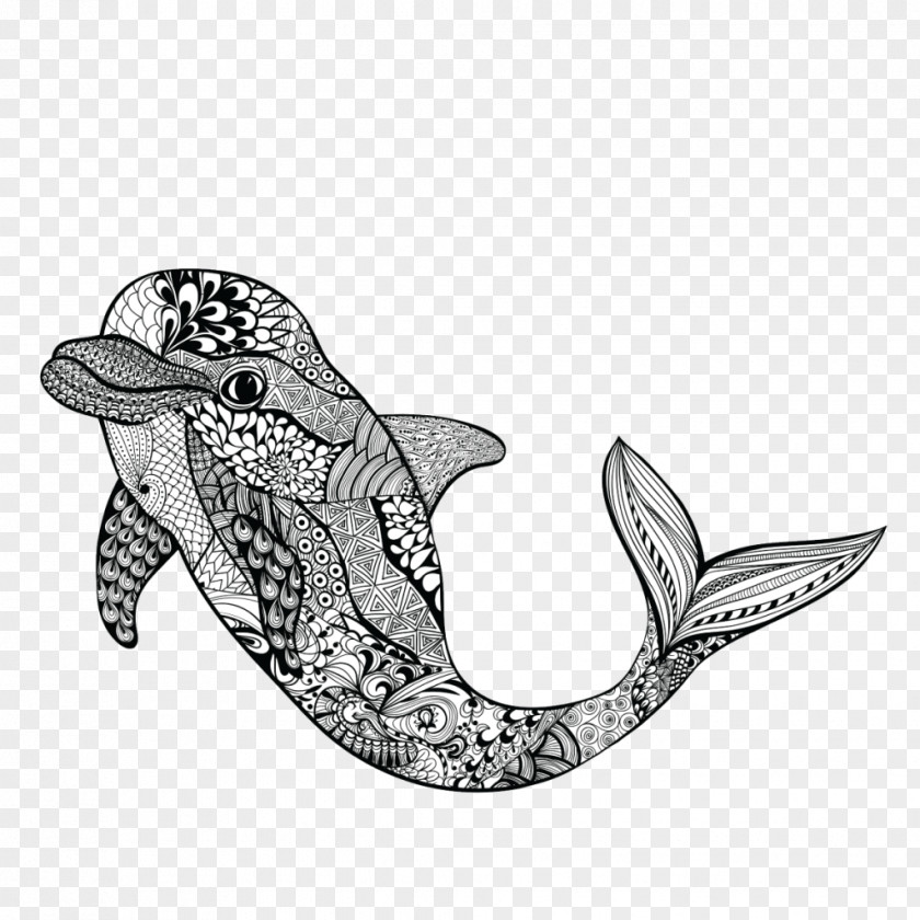 Dolphin Zentangle Vector Graphics Drawing Doodle PNG