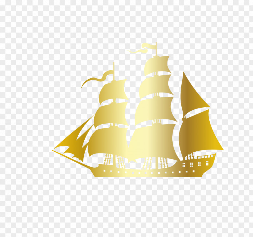Vector Cartoon Hand Painted Gold Smooth Sailing Ship Silhouette Sailboat PNG