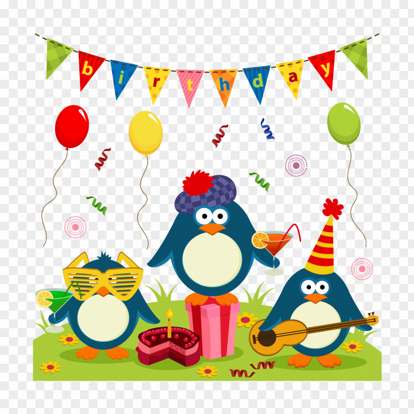 Vector Partying Penguins Penguin Cuteness Drawing Greeting Card PNG