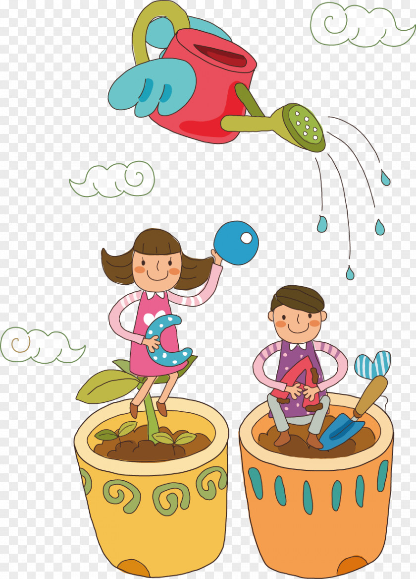Vector Elements Watering Child Cartoon Clip Art PNG