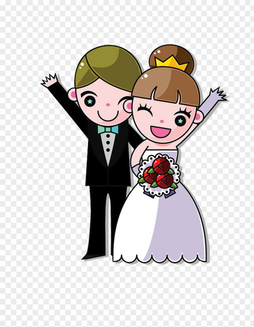 Cartoon Bride And Groom Marriage Wedding Couple PNG