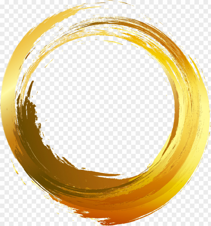 Vector Painted Gold Ink Circle Brush Painting PNG