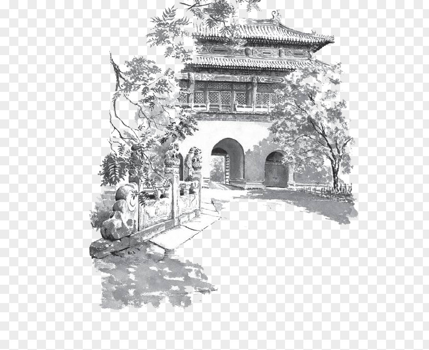 Drum Tower Ink Forbidden City Gulou And Zhonglou Wash Painting Painter PNG