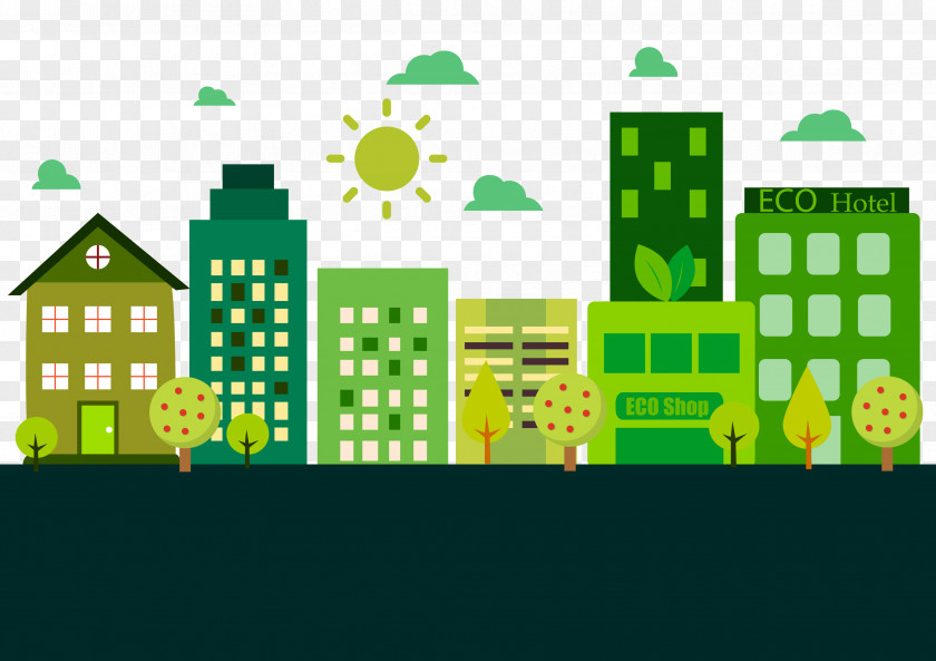 Low Carbon City Silhouette Environmentally Friendly Symbol Logo Ecology PNG