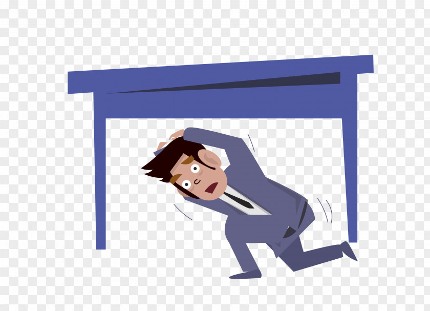Vector Blue Man Hiding Under The Table PNG