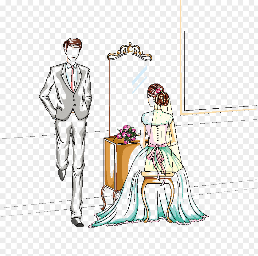 Hand-painted Wedding Couple Marriage Bridegroom Illustration PNG