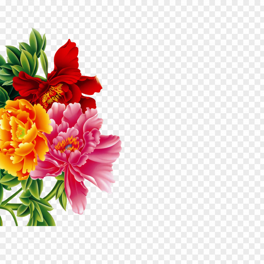 Painting Peony Flower Moutan Pattern PNG
