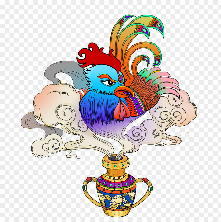 Myth Chicken Colorful Pattern Rooster Illustration PNG