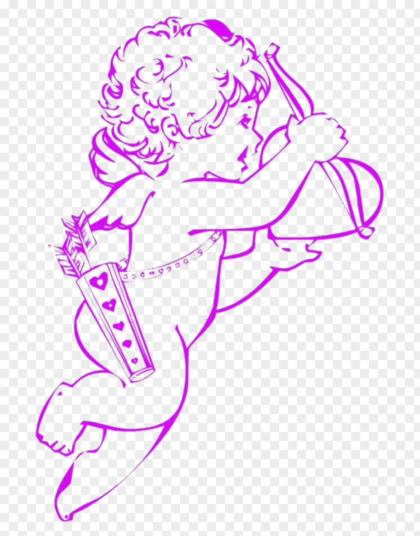 Line Drawing Cupid Holding Heart PNG