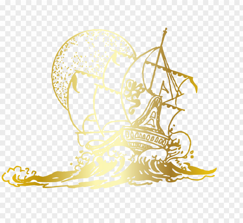 Vector Cartoon Hand Painted Gold Sail Clip Art PNG