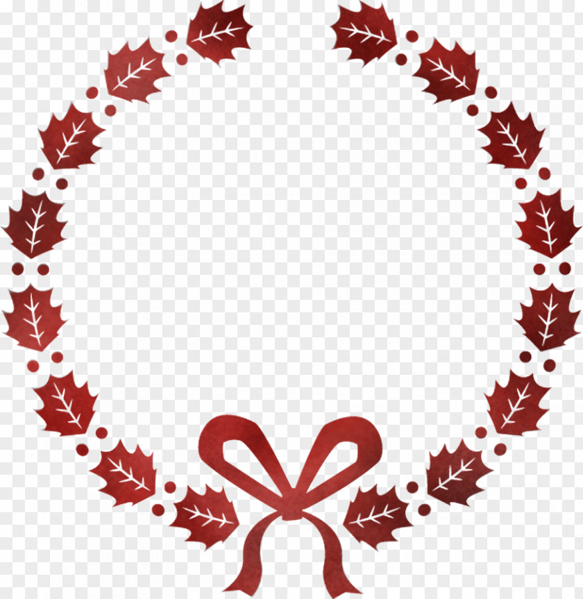 Red Heart Leaf Ornament Wreath PNG